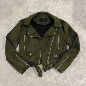 Zara Suede Olive Moto Jacket